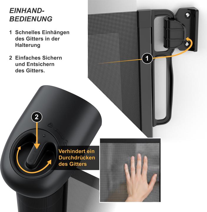 Actual product image Bearware Baby Sicherheitsgitter, Einhandbedienung, geeignet für Treppen, Türen, ausziehbar, 180cm, schwarz