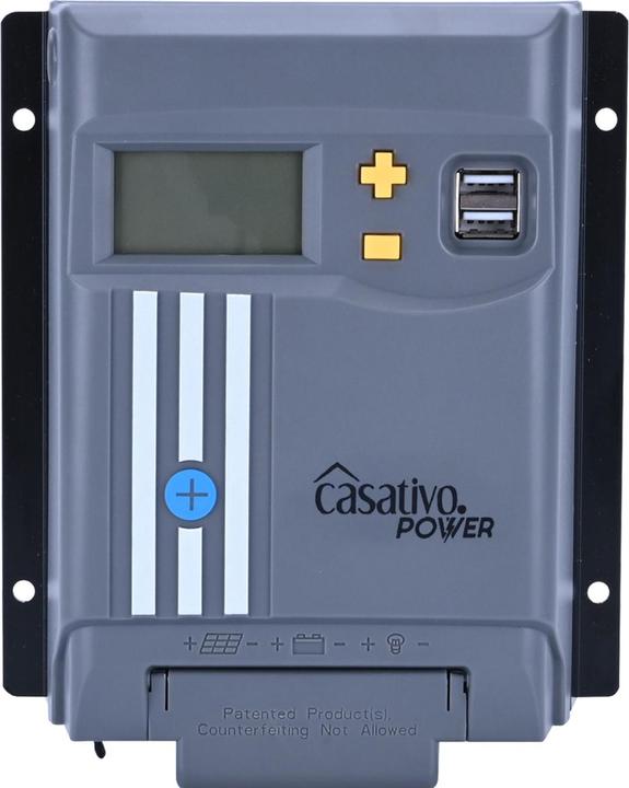 Image du produit Casativo Régulateur de charge solaire MPPT pour batterie 12/24V, 20A, y compris 2 ports USB-A, écran LCD