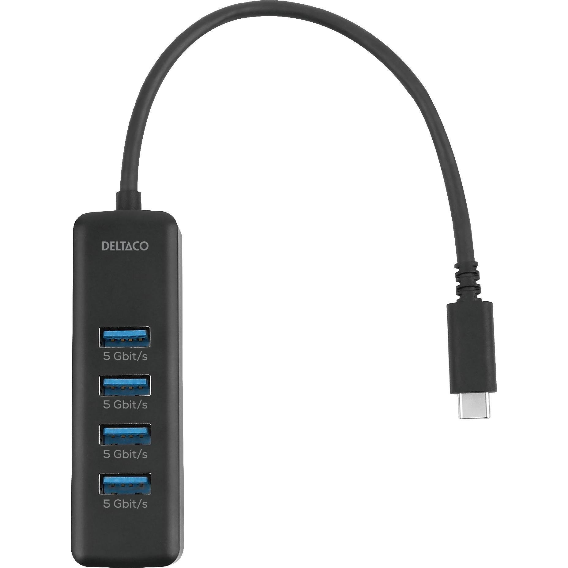 Deltaco Hubb USB-C USB-C Ha -> 4Xusb-A (USB-C, 4 Porte), Docking Station + Hub Usb, Nero