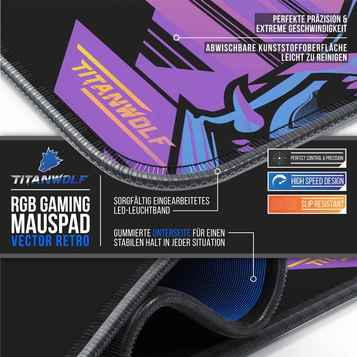 Actual product image Titanwolf Gaming Mouse Pad, RGB Mouse Pad XL, 800 x 300 mm, improves precision & speed