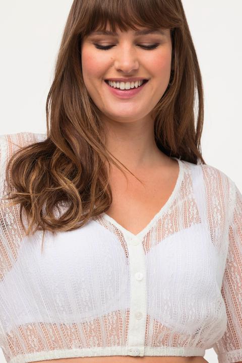 Produktbild Ulla Popken Dirndlbluse, Spitze, V-Ausschnitt, Elastiksaum, Halbarm (50)