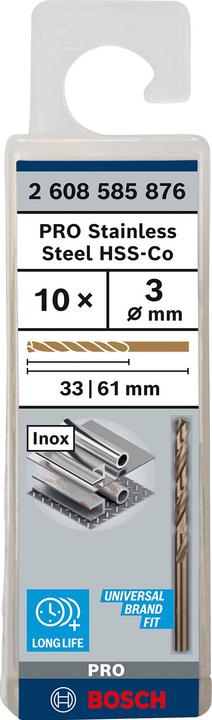 Produktbild Bosch Professional Zubehör PRO Stainless Steel HSS-Co Spiralbohrer, 3 x 33 x 61 mm (3 mm)