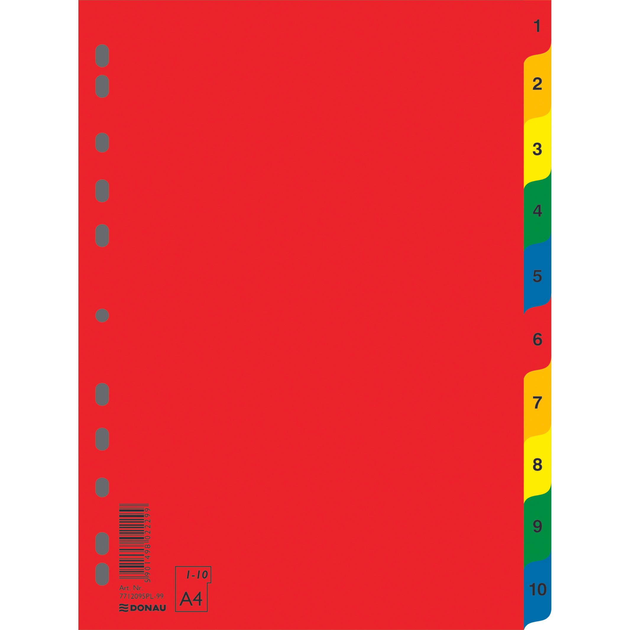 Donau, Accessori per classificatore, Registro, pp, a4, 230x297mm, 1-10, 10 fogli, colori assortiti