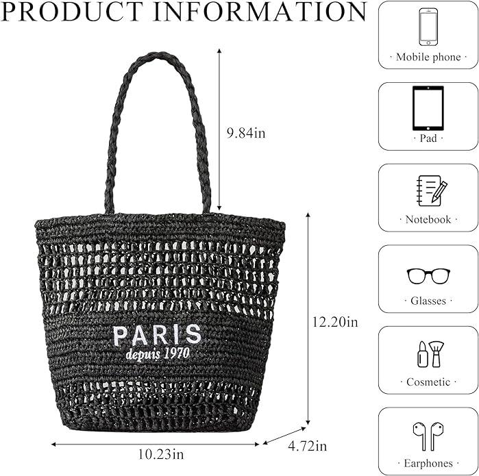 Immagine prodotto Only-Bags.Store Borsa della spesa in paglia intrecciata, borsa a tracolla con lettera ricamata alla moda, borsa da