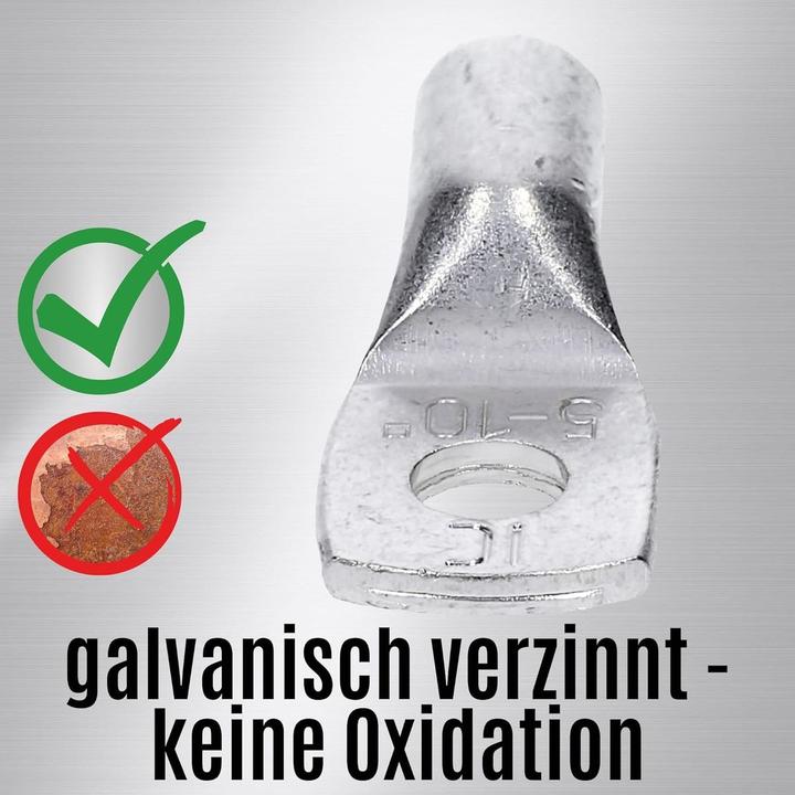 Produktbild Kalitec 10 Stück HR10-5 Handelsübliche Rohrkabelschuhe 10mm² M5 I ohne Sichtloch I Made in Germany