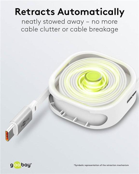 Image du produit Goobay Selbstaufrollendes USB-C-Kabel, 1 m, weisssilber (1 m, USB 2.0, 15 W)