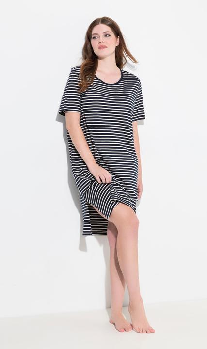 Immagine prodotto Ulla Popken camicia da notte, a righe, girocollo, mezza manica, cotone biologico (42, 44)