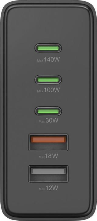 Produktbild Hama Ladestation 5 Ports, GaN, Schnellladegerät, 3xUSB-C, 2xUSB-A, PD, 140 W, SW (140 W)