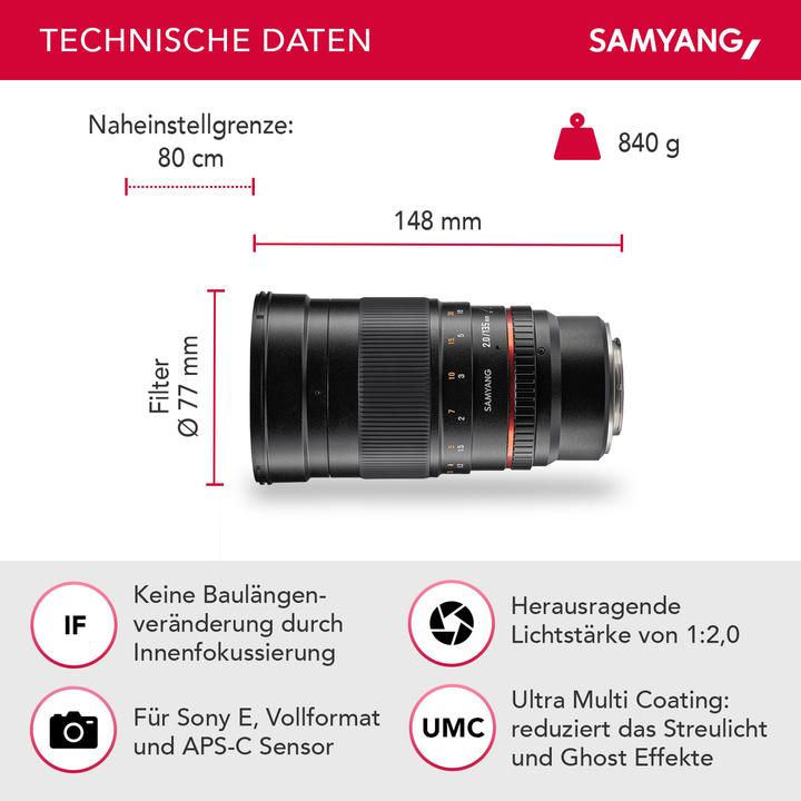 Produktbild Samyang 135mm f/2 ED UMC, Sony E (Sony E, Vollformat)