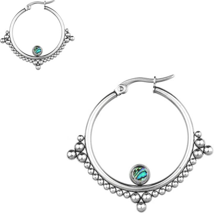 Produktbild Star Piercing Ohrring silber Creole mit Perlmuttkugel (ohne Messing, Chirurgenstahl 316L)
