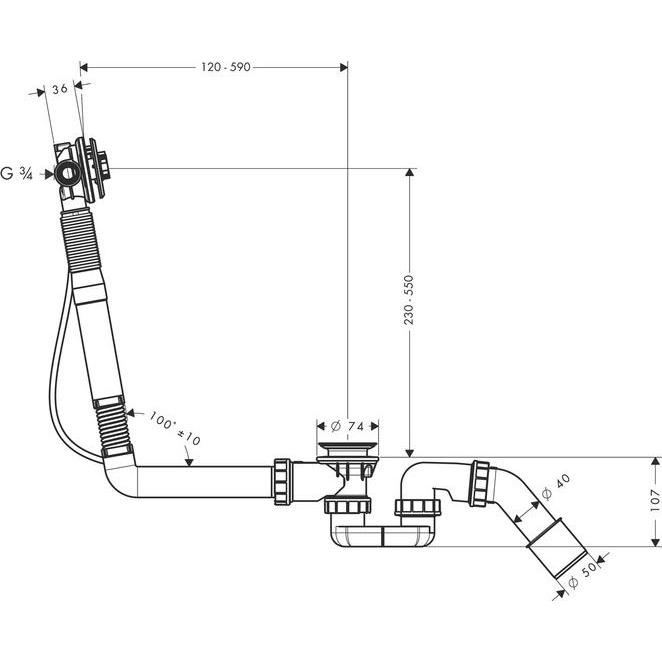 Thumbnail - hansgrohe, Siphon, Wannenüberlaufgarnitur EXAFILL S (Überlaufgarnitur, 1 1/2“)