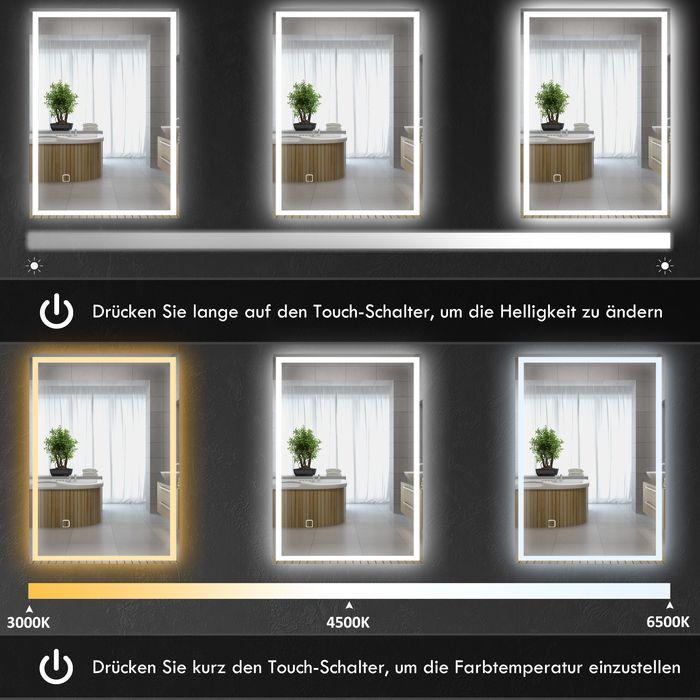 Produktbild Swisshandel24 Badspiegel, Badezimmerspiegel mit LED-Leuchte, 80 x 60 cm Wandspiegel beschlagfreier Lichtspiegel mi (50 x 70 x 4 cm)