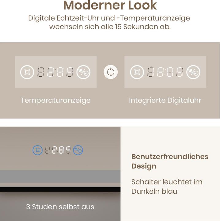 Produktbild Emke Badspiegel mit Beleuchtung 70*50cm,Beschlagfrei, Temperatur und Uhr Kaltweiss(6500K), Dimmbar (50 x 70 cm)