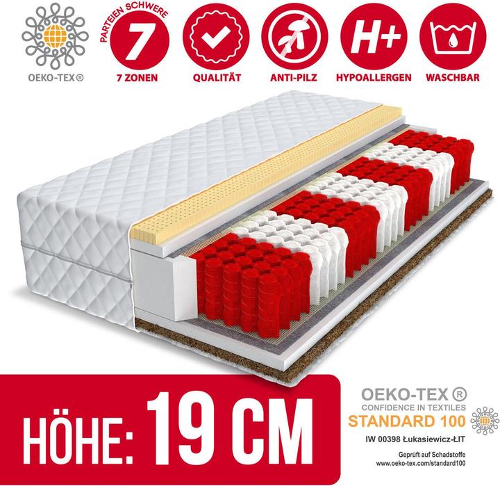 Actual product image AVeToe Matratze 80x200 FORGIA LATEX KOKOS 9 Zonen (80 x 200 cm, Spring core)