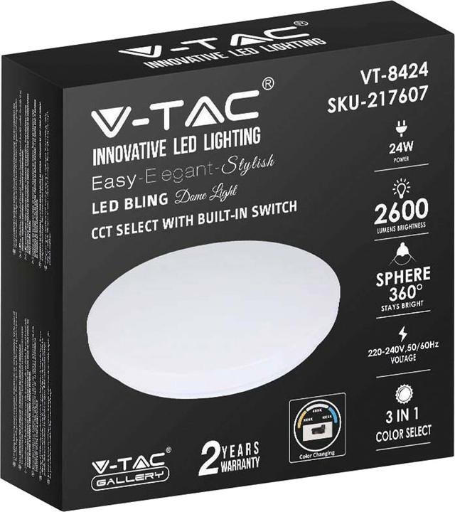 Produktbild V-TAC VT8424 24W LED Kuppel Licht milchige Hülle Farbenwechselnd 3in1 (2600 lm)