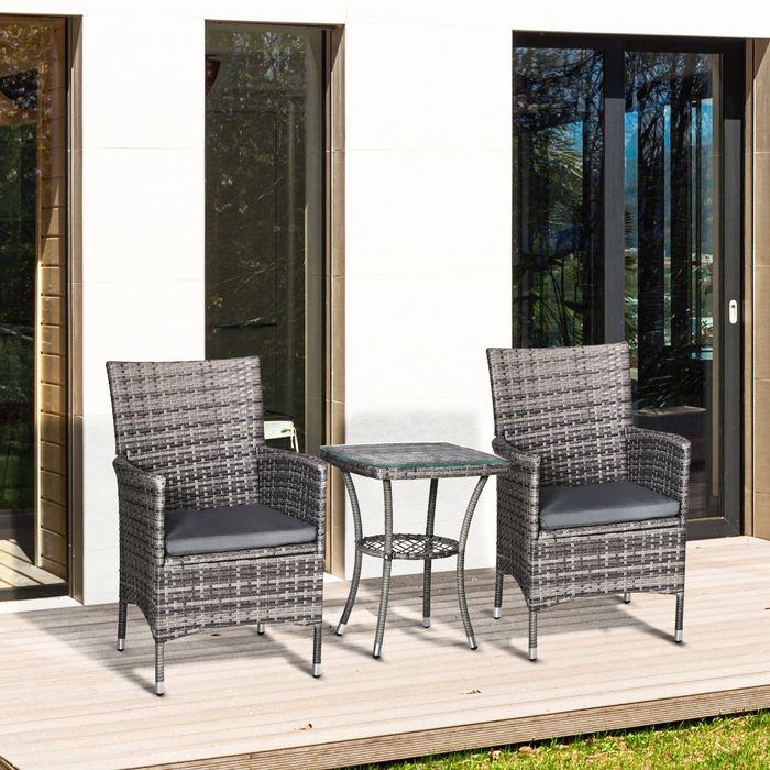 Immagine prodotto Swisshandel24 Set di mobili da balcone per 2 persone gruppo di sedute in rattan da giardino polyrattan grigio (48 cm)