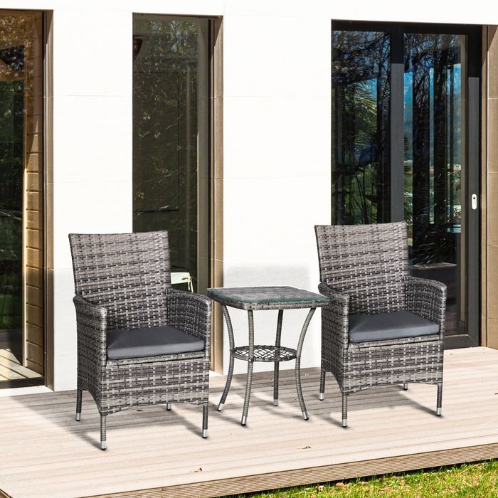 Produktbild Swisshandel24 Balkonmöbel Set für 2 Personen Sitzgruppe Rattan Gartenset Polyrattan Dunkelgrau (48 cm)