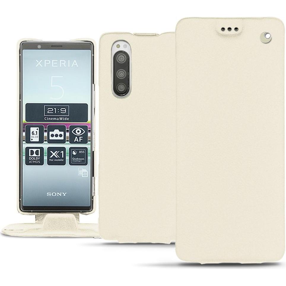Noreve Lederschutzhülle vertikal (Sony Xperia 5), Smartphone Hülle, Weiss