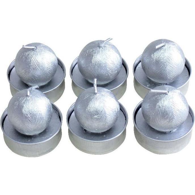 PBS Austria, Kerzen, Teelicht Set Kugel 6 Stück silber (6 Stk.)