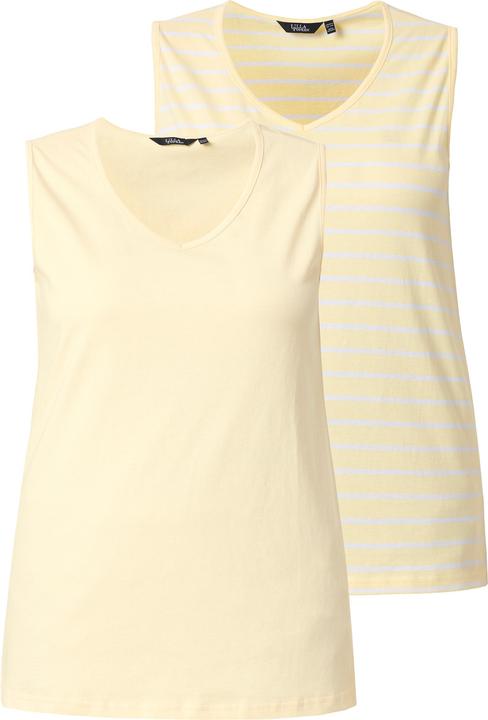 Produktbild Ulla Popken Top, 2er-Pack, Ringel/uni, V-Ausschnitt, ärmellos (56)