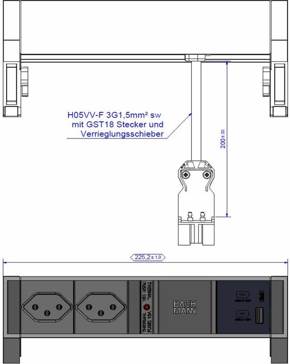 Produktbild Bachmann DESK2 ALU BLACK 2xCH T13 (2 x, Typ 13, 0.20 m)