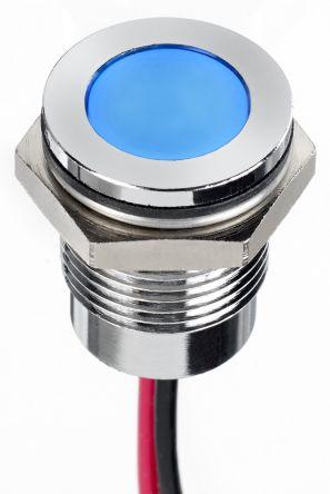 Produktbild RS PRO 14mm flush IP67 sealed chr LED, blue 24V