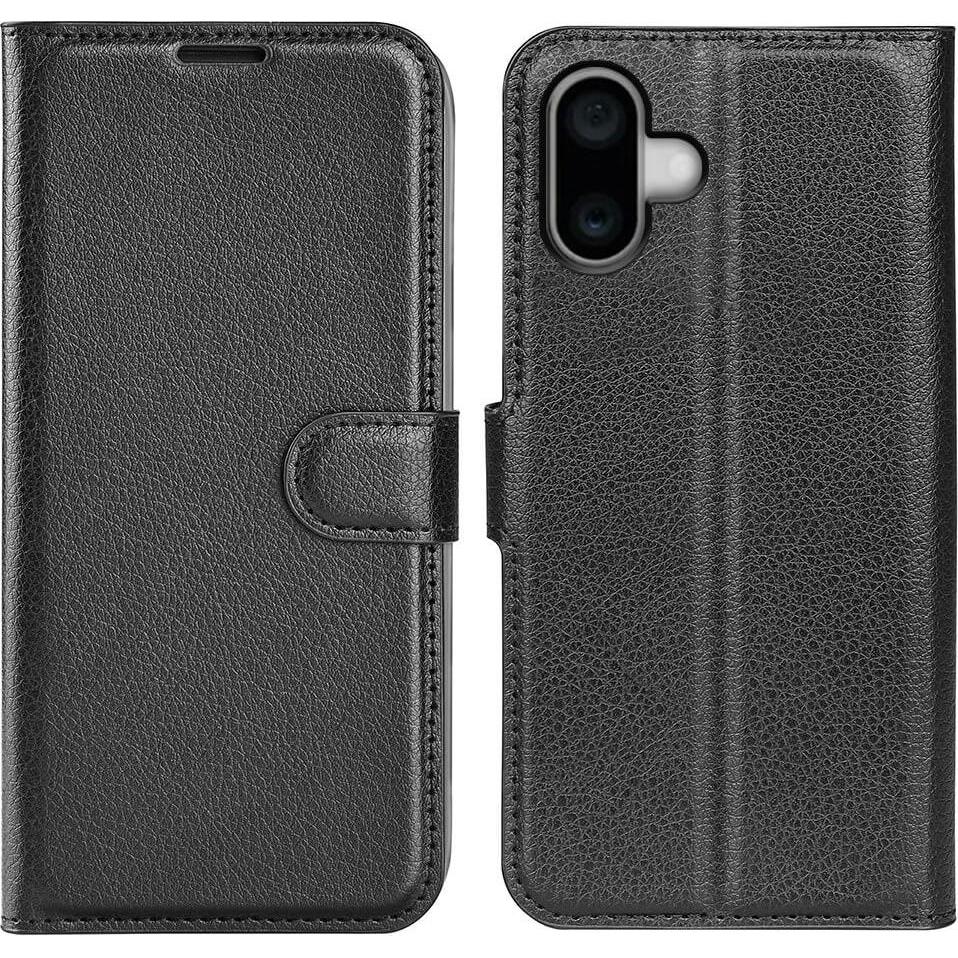 Cover-Discount iPhone 16 - Leder Etui Hülle (Apple iPhone 16), Smartphone Hülle, Schwarz