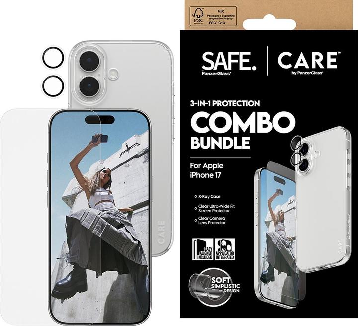 PanzerGlass Safe. Care 3.in-1 Fashionable Combo Bundle (1 Stk., Apple iPhone 17)