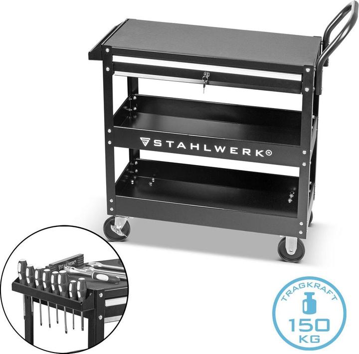 Stahlwerk Werkzeugwagen WZE-3 ST mit 150 kg Tragkraft, abschliessbarer Schublade (1 x)