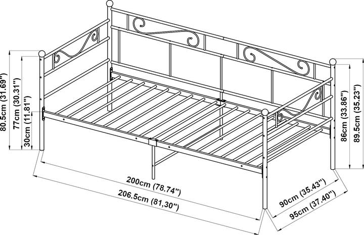 Actual product image En.Casa Metal bed Granada 90x200 cm with cold foam mattress white (90 x 200 cm)