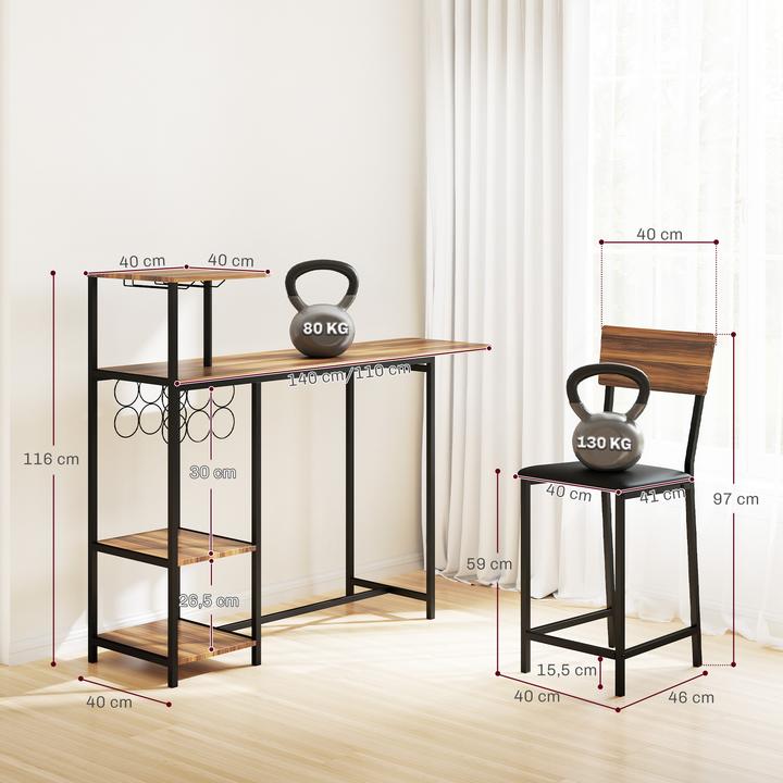 Image du produit Homcom Bartisch Set MDF, Stahl Braun