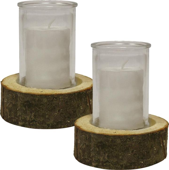 Natura Punto Set di 2 lanterne decorative su una base in vero legno con candela (2 x)