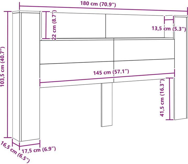 Produktbild vidaXL Kopfteil Schrank (180 x 16.50 x 103.50 cm)