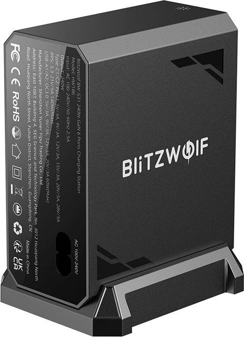 Actual product image BlitzWolf BW-S31 2xUSB-A, 4xUSB-C, PD, 240W network charger. (240 W, 6 ports)