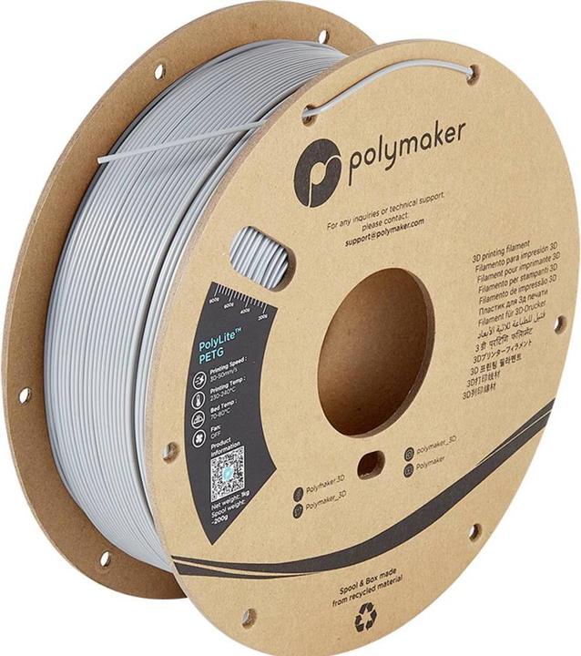 Image du produit Polymaker PolyLite PETG V2 - Gris - 1.75mm (PETG, 1.75 mm, 1000 g, Gris)