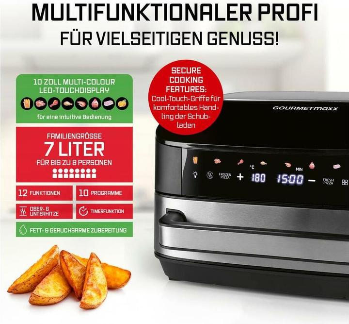 Actual product image Gourmetmaxx Heissluftfritteuse mit XXL-Garfläche 7 l, Detailfarbe