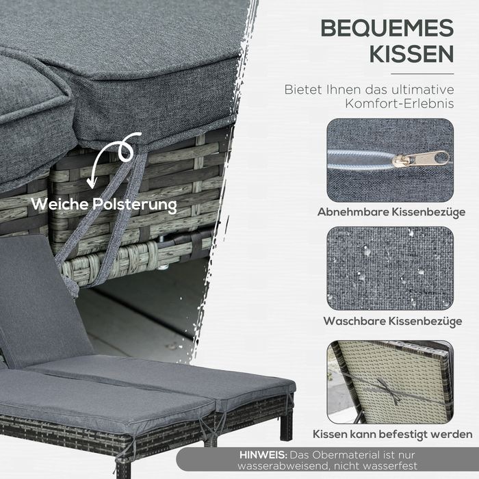 Immagine prodotto Swisshandel24 Lettino da giardino doppio in polyrattan per 2 persone con schienale a 5 livelli in metallo PE (196 cm)