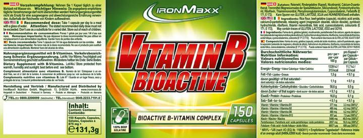 Nutritional values and ingredients IronMaxx Vitamin B Bioactive (150 pcs., Capsules, 131.30 g)