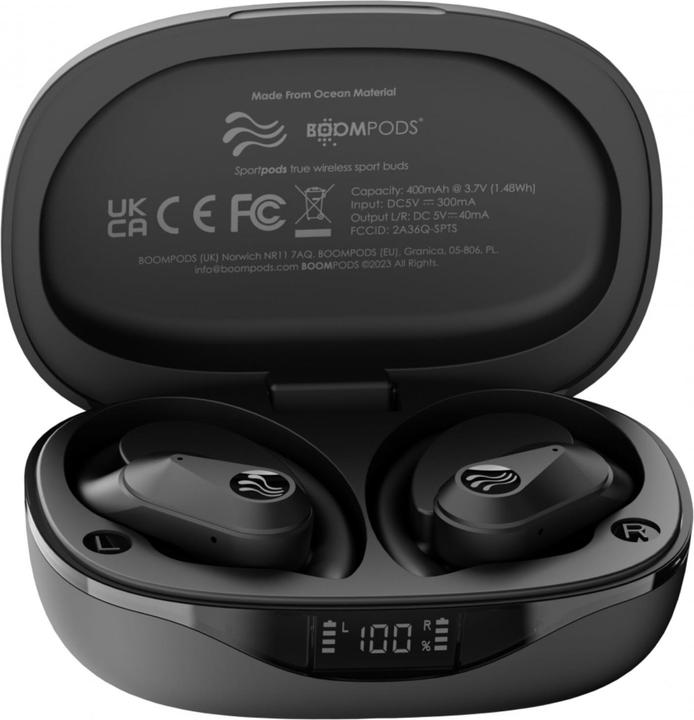 Produktbild Boompods Sportpods Ocean TWS Black (ANC, 6 h, Kabellos)