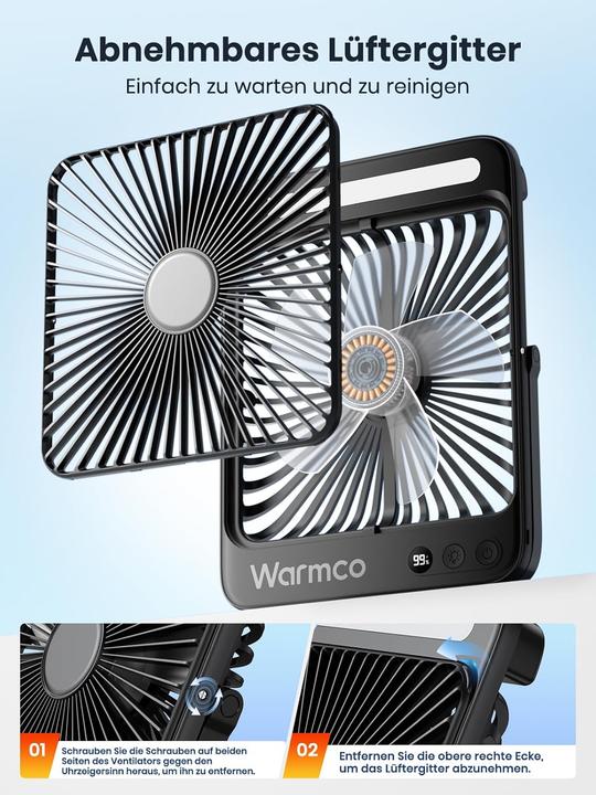 Produktbild Warmco Tragbarer Campingventilator mit LED-Licht (45 dB)