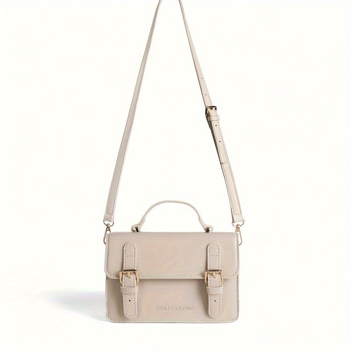 Produktbild Only-Bags.Store Preppy solide Farbe Schulter quadratische Tasche, Schnallen Dekor Klappe Umhängetasche, braune