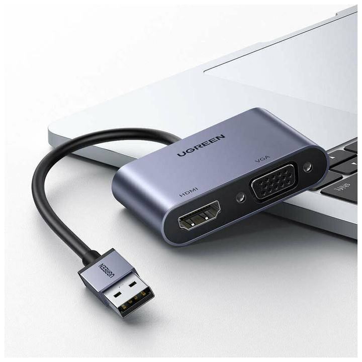 Immagine prodotto Ugreen adattatore convertitore USB - HDMI 1.3 (1920 x 1080@60Hz) + VGA 1.2 (1920 x 1080@60Hz) grigio