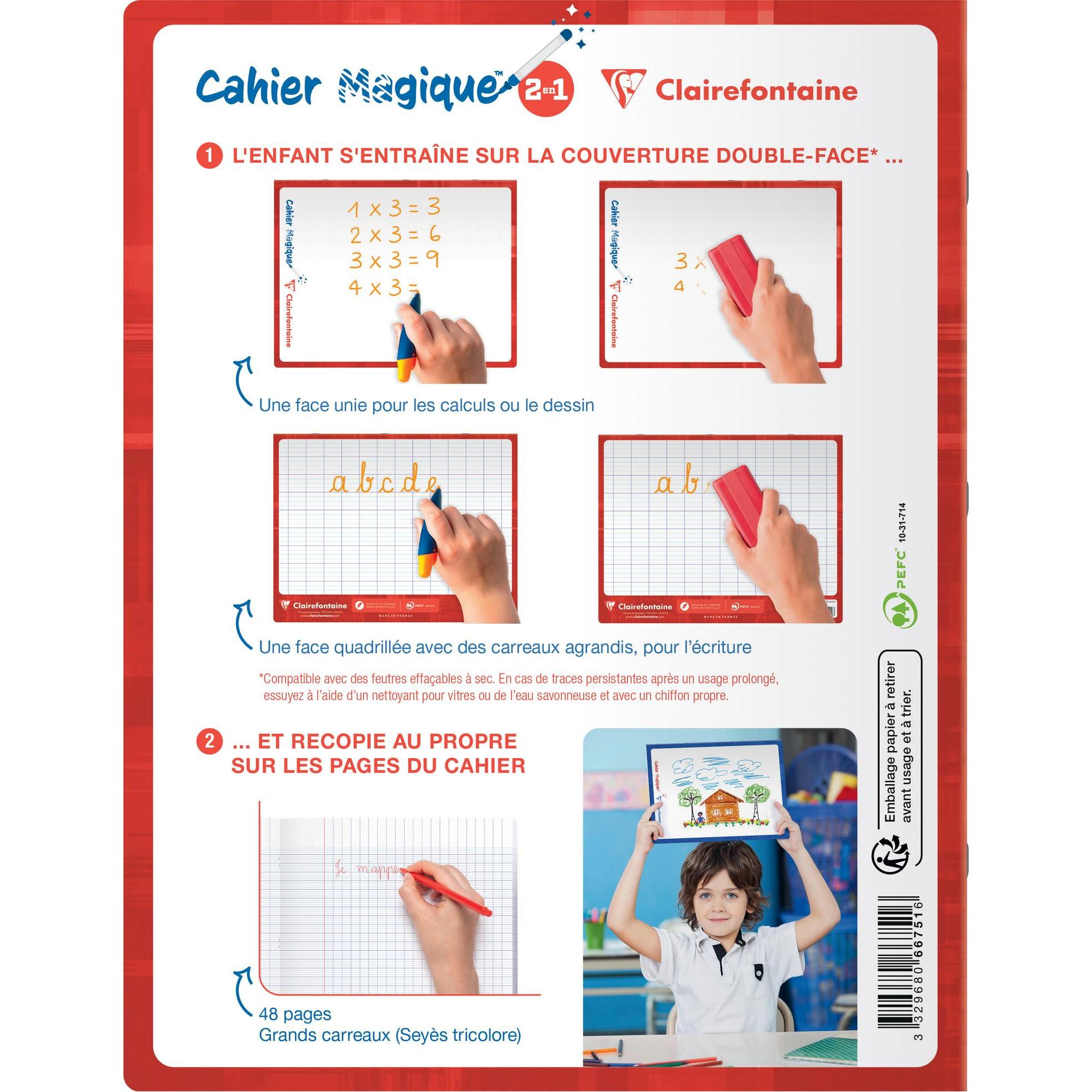 Clairefontaine, Heft + Block, Cahier Magique couverture ardoise effa‡able (Kariert, Harter Einband)