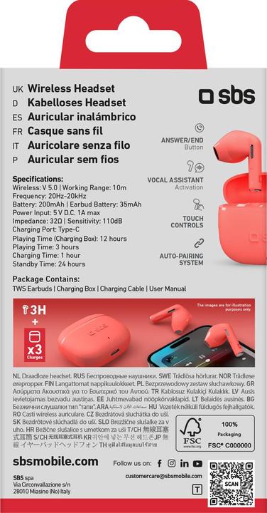 Actual product image SBS TWS semi-ear in-ear headphones (3 h, Wireless)