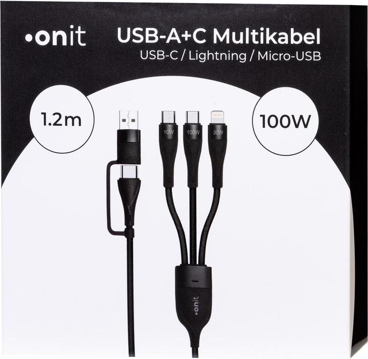 Produktbild Onit USB-Ladekabel USB A/USB C - Lightning/Micro-USB B/USB C (1.20 m, USB 2.0, 100 W)