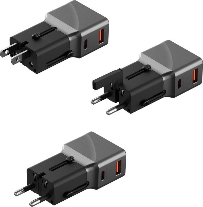 Energea Adapter TravelWorld 1A1C 25W black gunmetal (25 W, 2 ports)