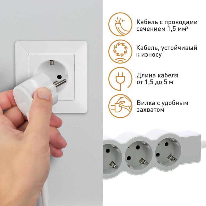 Actual product image Legrand Flat socket strip 5x socket, 3 metre cable white-grey 694563 (5 x, CEE 32/5, 3 m)