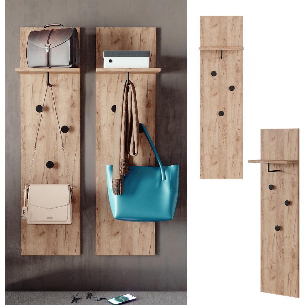 Thumbnail - Vicco, Garderobe + Kleiderhaken, Garderobe Niko, Goldkraft Eiche, Set mit 2 Wandgarderoben