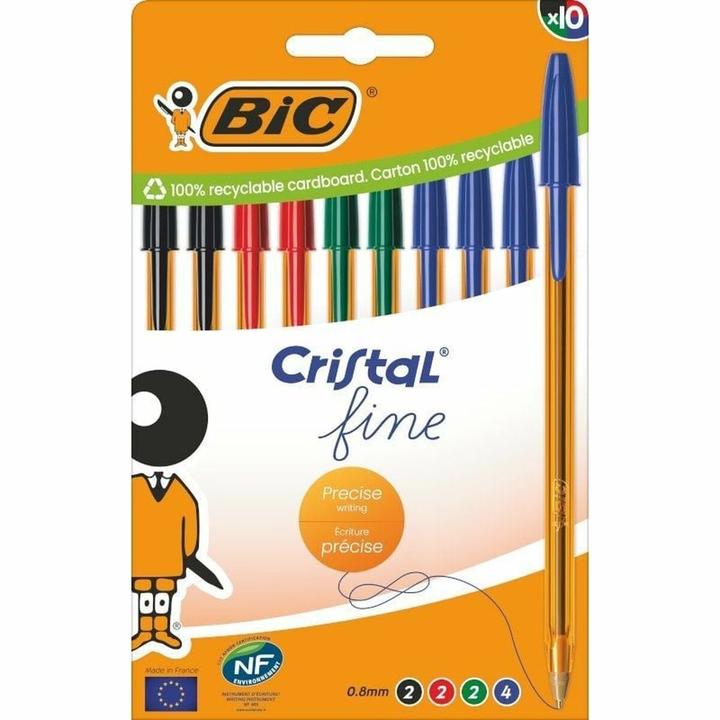 Actual product image Bic Biros Cristal Original Fine transparent Writing colour assorted colours, 10 pcs. (colour assorted, Transparent, 10x)