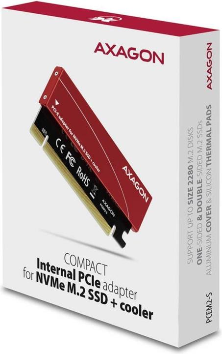 Actual product image Axagon PCEM2-S - PCIe - M.2 - Low Profile - PCIe 3.0 - Black - Red - PC